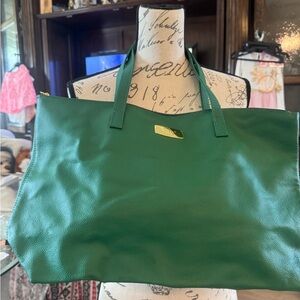 Emerald Green Structured Tote Bag with Gold Accent